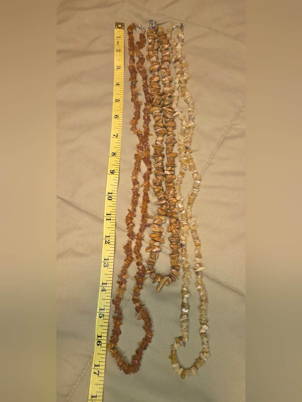 Handmade Stone Chip Necklace Lot of 3 Brown Beige Orange Boho Jewelry